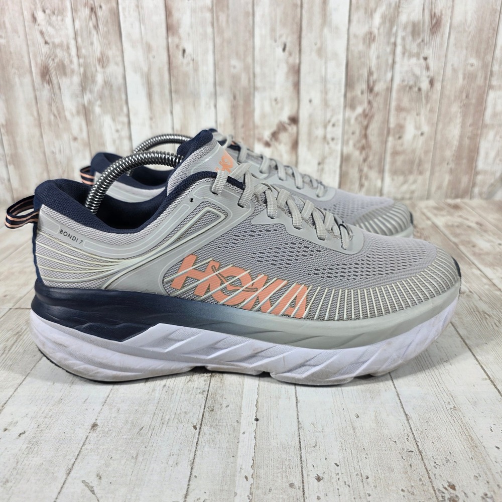 Hoka One One Bondi 7 Womens 10 Running Shoes Lunar Rock Black Iris 1110519 LRBI